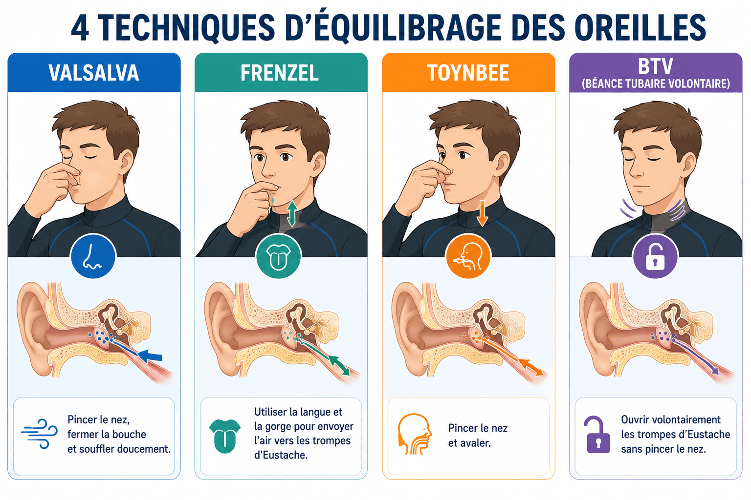 Techniques d'équilibrage des oreilles en plongée